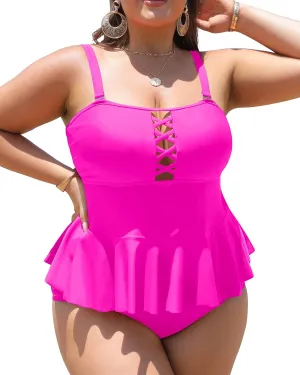 Yonique Plus Size Swimsuits for Women Tummy Control Two Piece Bathing Suits Peplum Tankini Tops High Waisted Swimwear