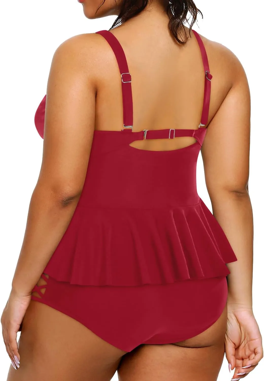Yonique Plus Size Swimsuits for Women Tummy Control Two Piece Bathing Suits Peplum Tankini Tops High Waisted Swimwear