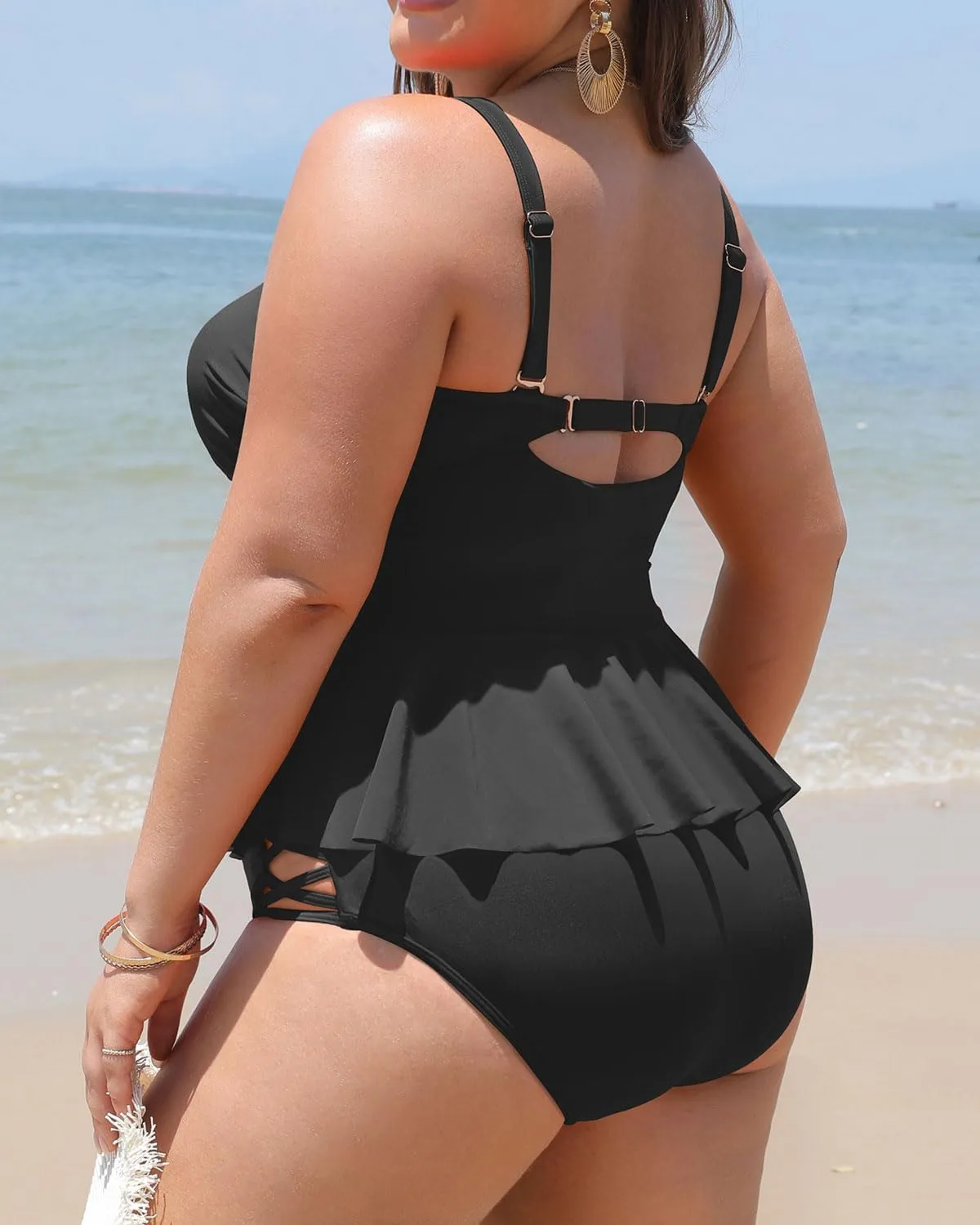 Yonique Plus Size Swimsuits for Women Tummy Control Two Piece Bathing Suits Peplum Tankini Tops High Waisted Swimwear