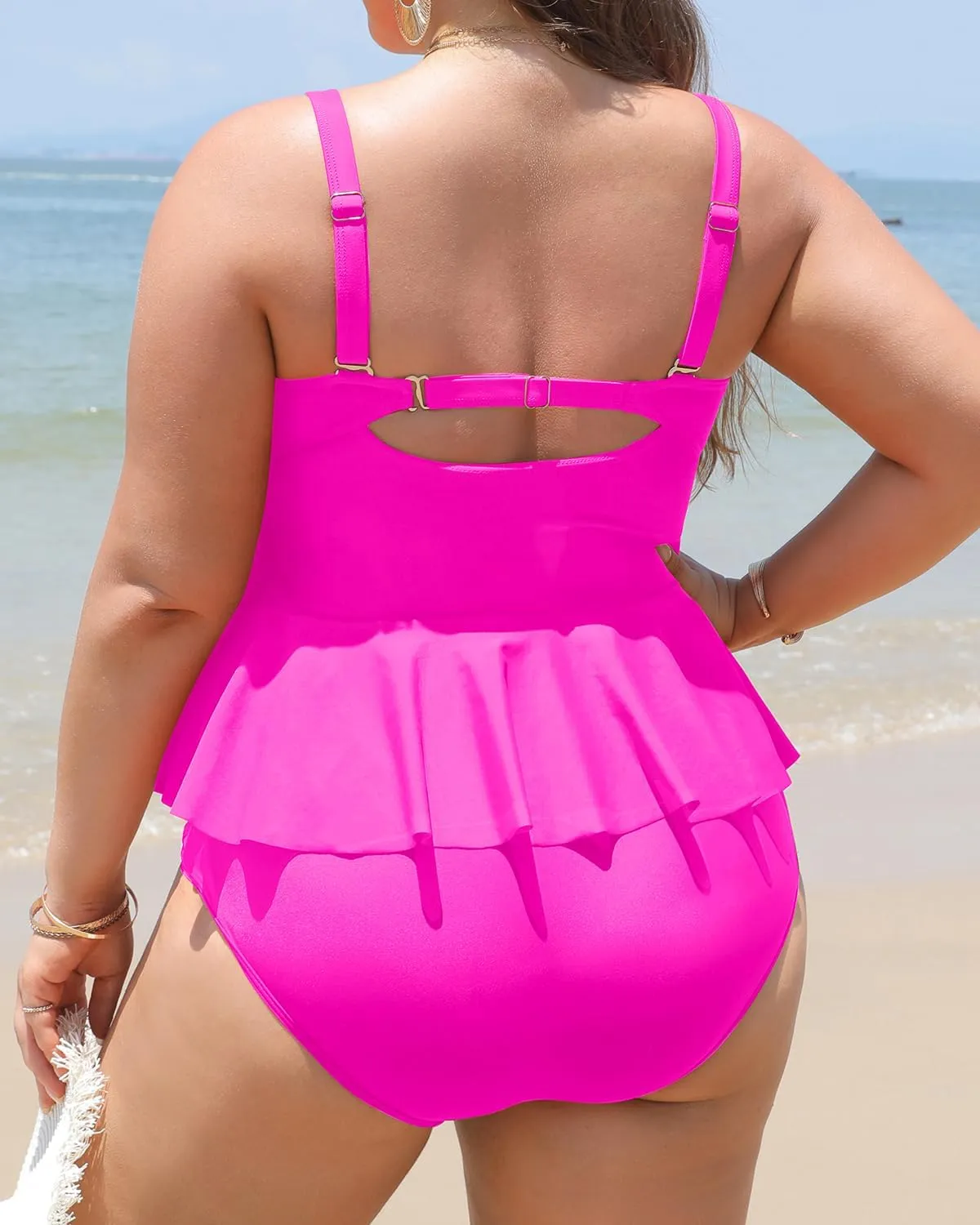 Yonique Plus Size Swimsuits for Women Tummy Control Two Piece Bathing Suits Peplum Tankini Tops High Waisted Swimwear