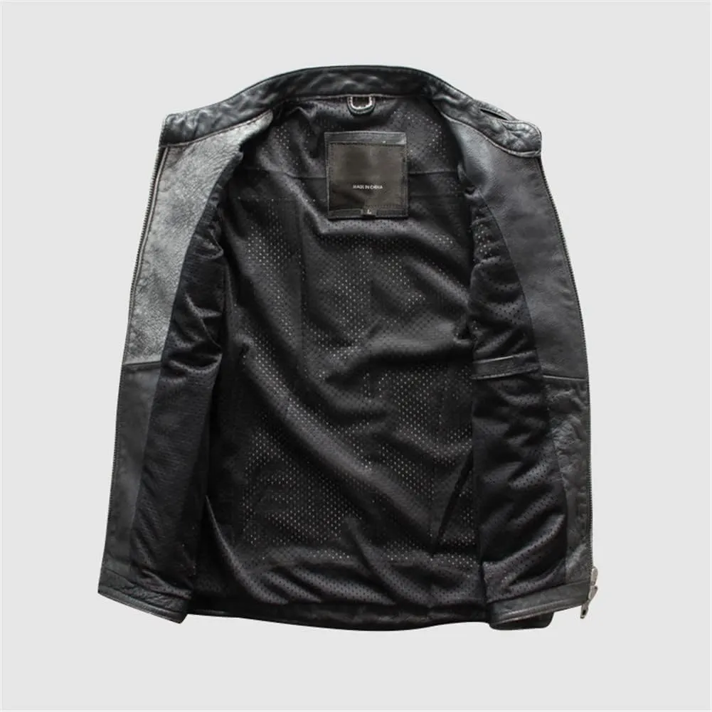 Youllyuu Retro Mens Leather Vests Sleeveless Motorcycle Biker Jacket With Zipper Pocket