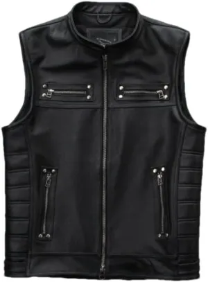Youllyuu Retro Mens Leather Vests Sleeveless Motorcycle Biker Jacket With Zipper Pocket