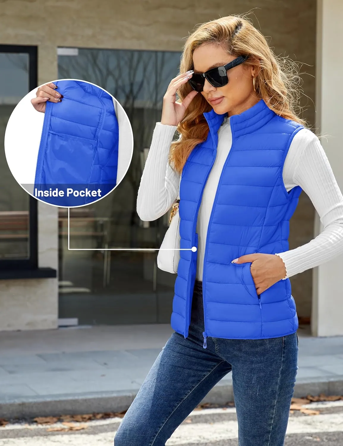 YUCOLEN Women's Puffer Vest Lightweight Stand Collar Zip Puffy Vests