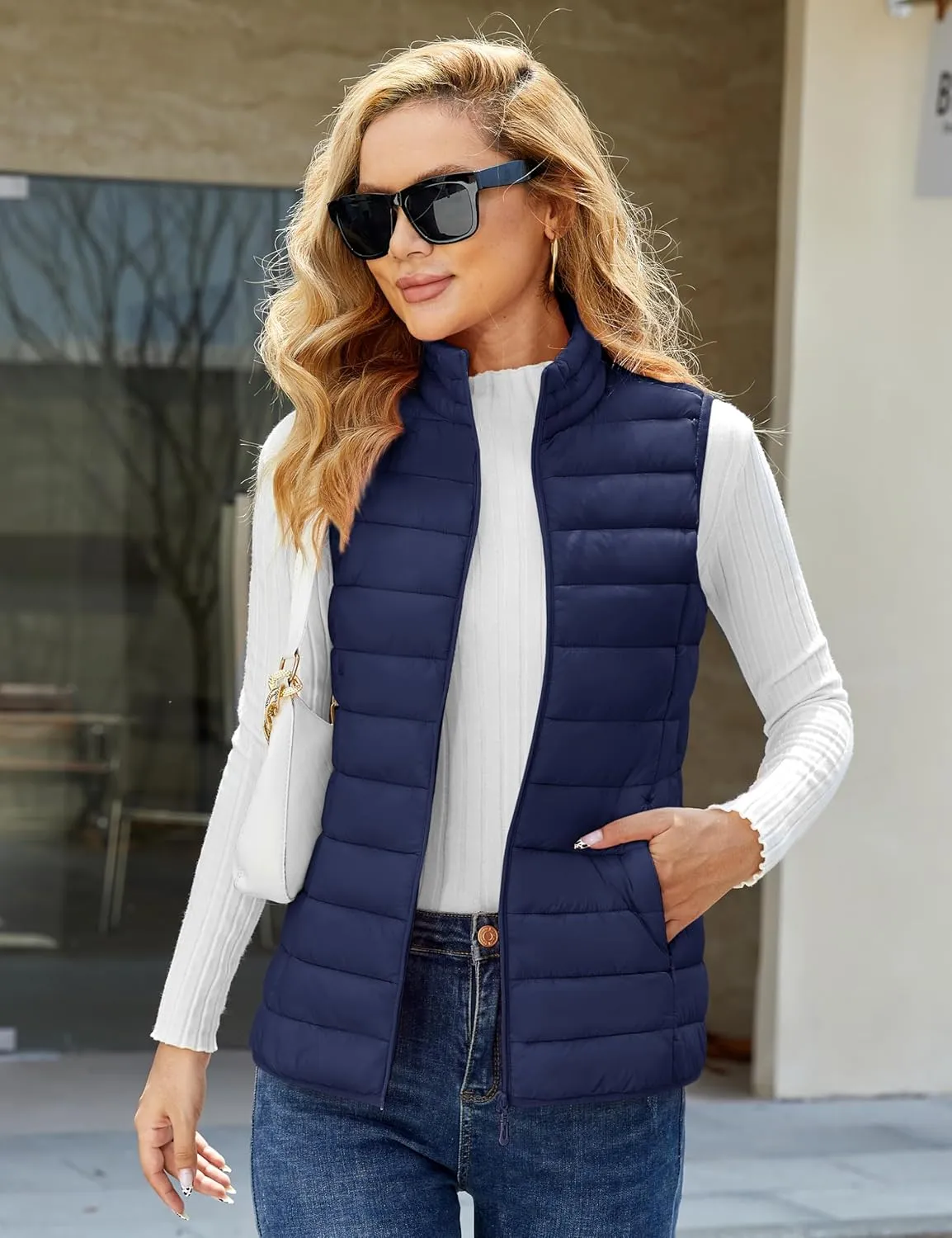 YUCOLEN Women's Puffer Vest Lightweight Stand Collar Zip Puffy Vests