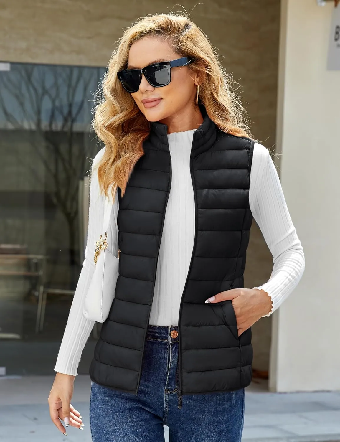 YUCOLEN Women's Puffer Vest Lightweight Stand Collar Zip Puffy Vests