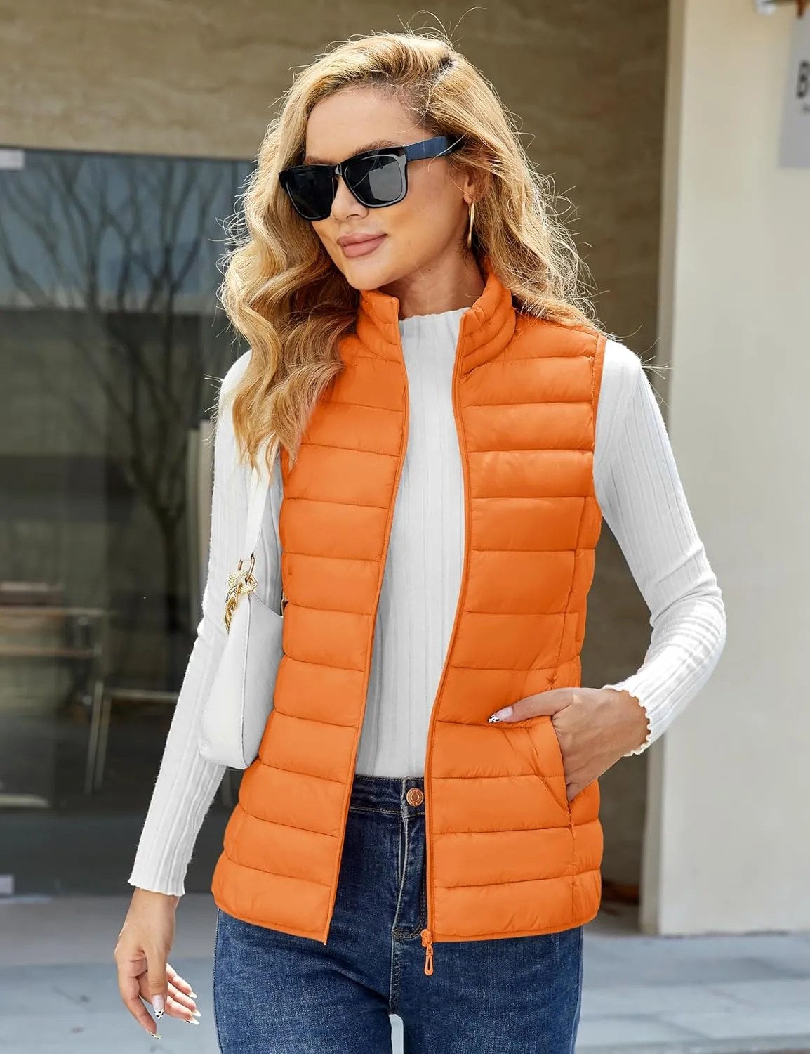 YUCOLEN Women's Puffer Vest Lightweight Stand Collar Zip Puffy Vests