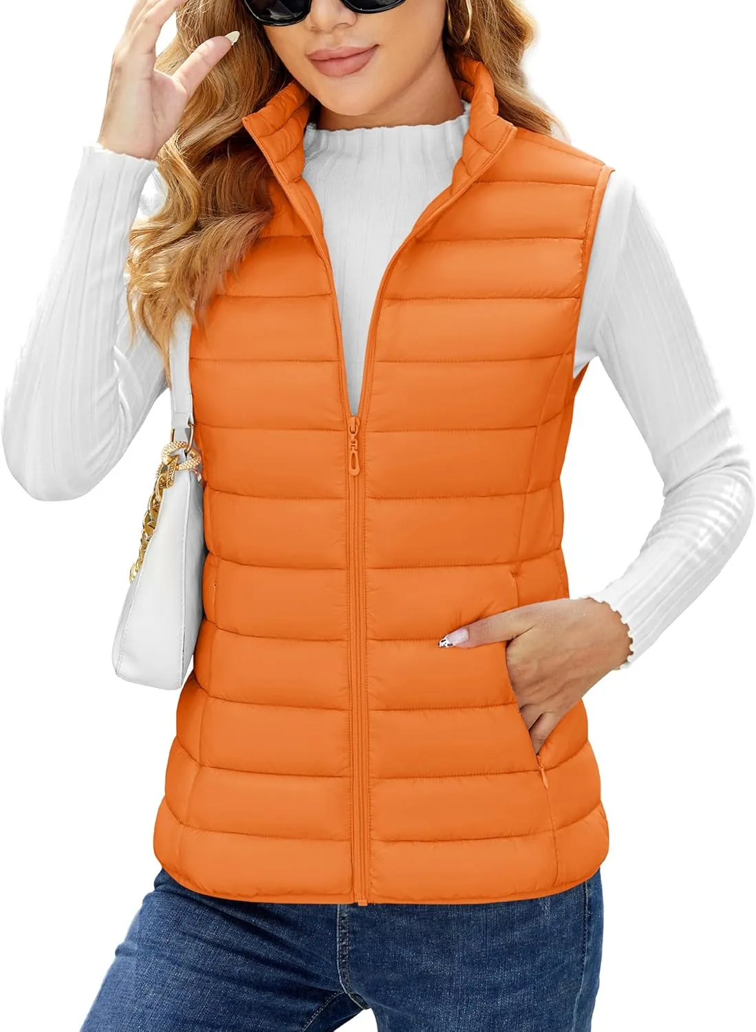 YUCOLEN Women's Puffer Vest Lightweight Stand Collar Zip Puffy Vests