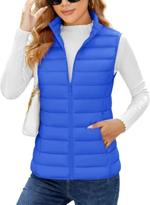 YUCOLEN Women's Puffer Vest Lightweight Stand Collar Zip Puffy Vests