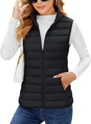 YUCOLEN Women's Puffer Vest Lightweight Stand Collar Zip Puffy Vests