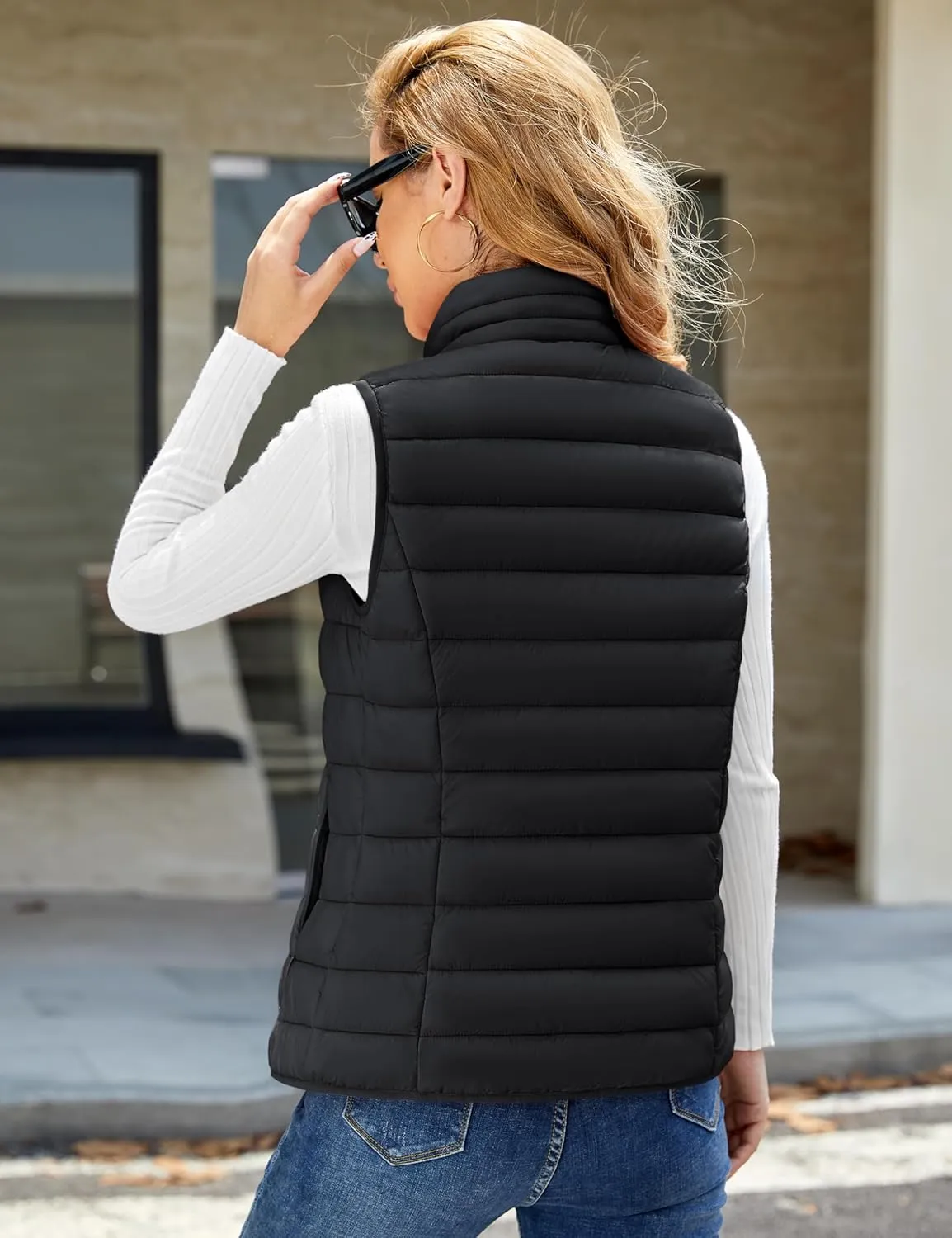 YUCOLEN Women's Puffer Vest Lightweight Stand Collar Zip Puffy Vests