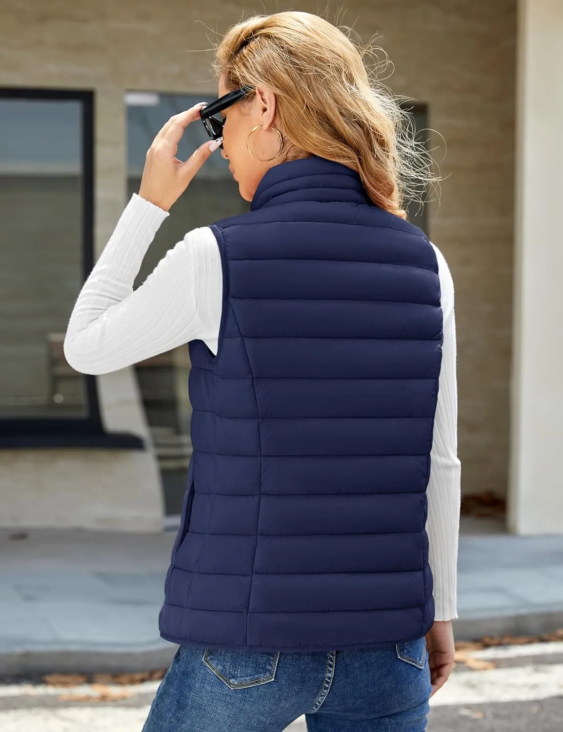 YUCOLEN Women's Puffer Vest Lightweight Stand Collar Zip Puffy Vests