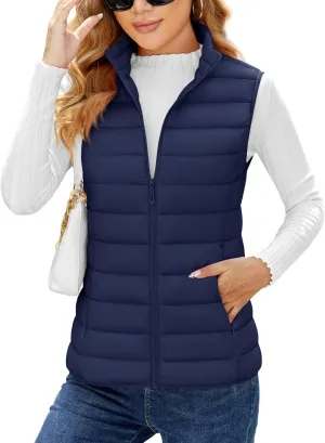 YUCOLEN Women's Puffer Vest Lightweight Stand Collar Zip Puffy Vests