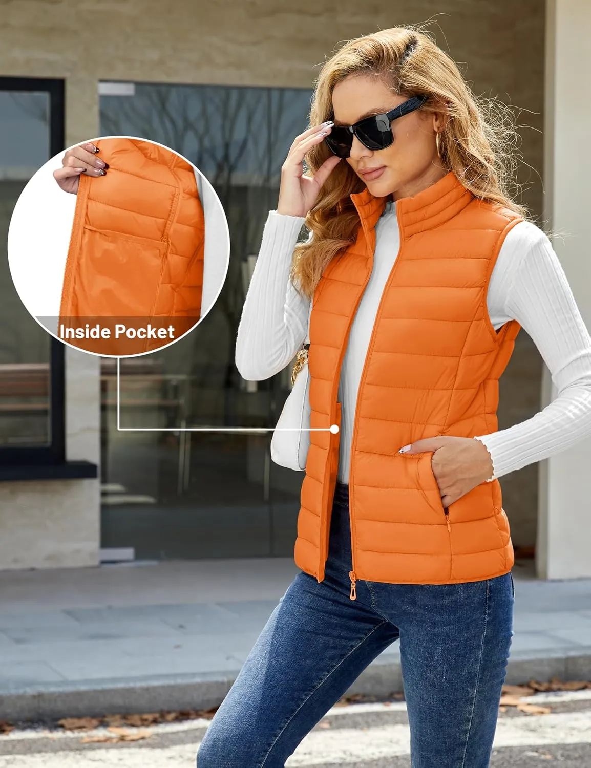 YUCOLEN Women's Puffer Vest Lightweight Stand Collar Zip Puffy Vests