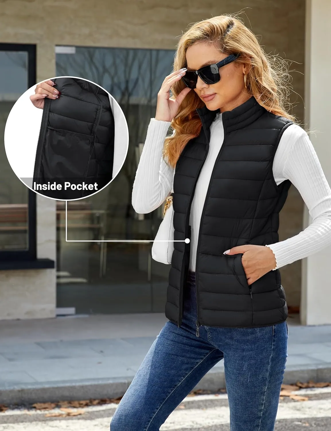 YUCOLEN Women's Puffer Vest Lightweight Stand Collar Zip Puffy Vests