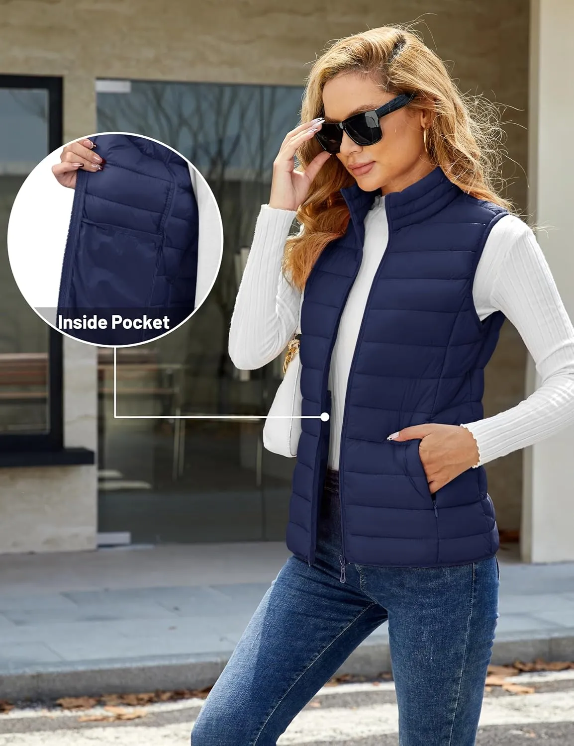 YUCOLEN Women's Puffer Vest Lightweight Stand Collar Zip Puffy Vests