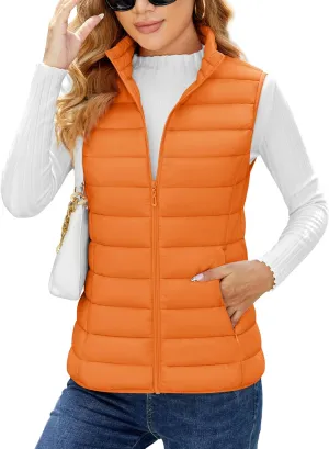 YUCOLEN Women's Puffer Vest Lightweight Stand Collar Zip Puffy Vests