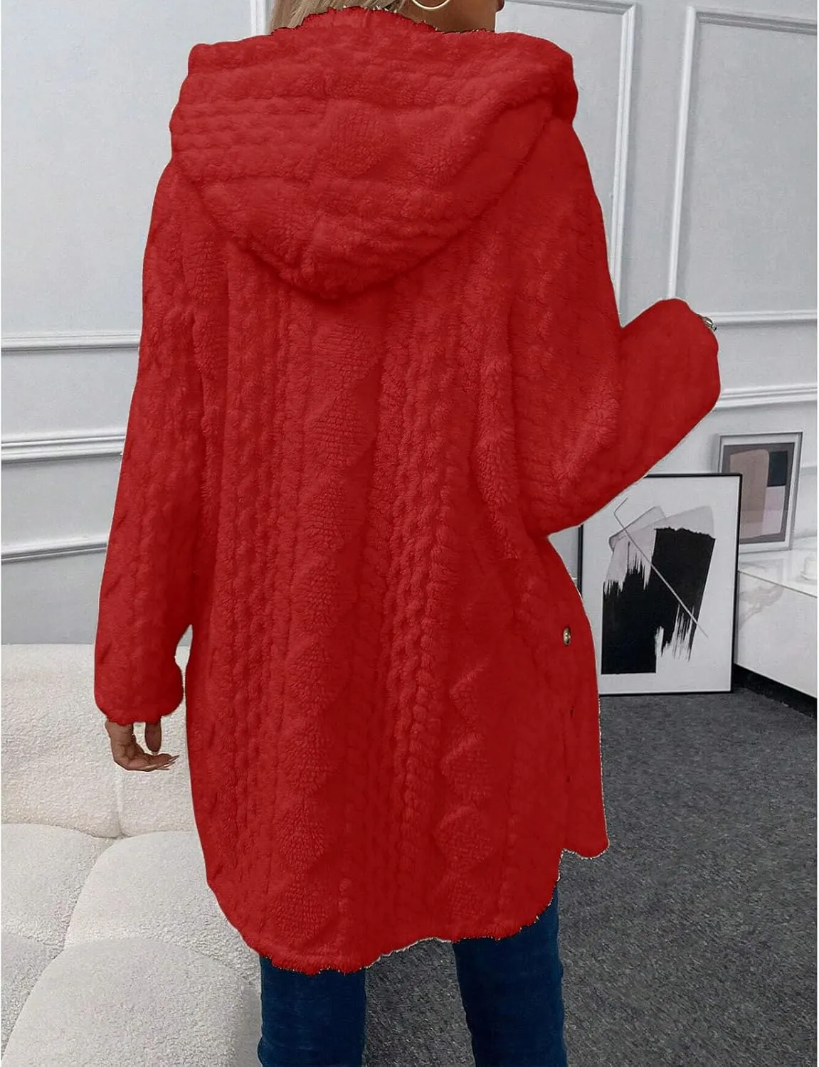 ZWRXW Women's Winter Warm Sweaters Coats Button Down Chunky Cable Knit Outerwear Open Front Long Sleeve Hooded Coatigan
